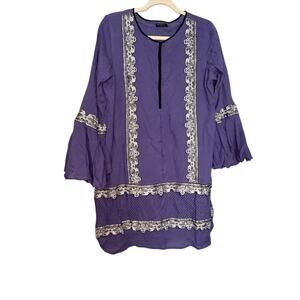 Sapphire purple flare sleeve boho midi dress